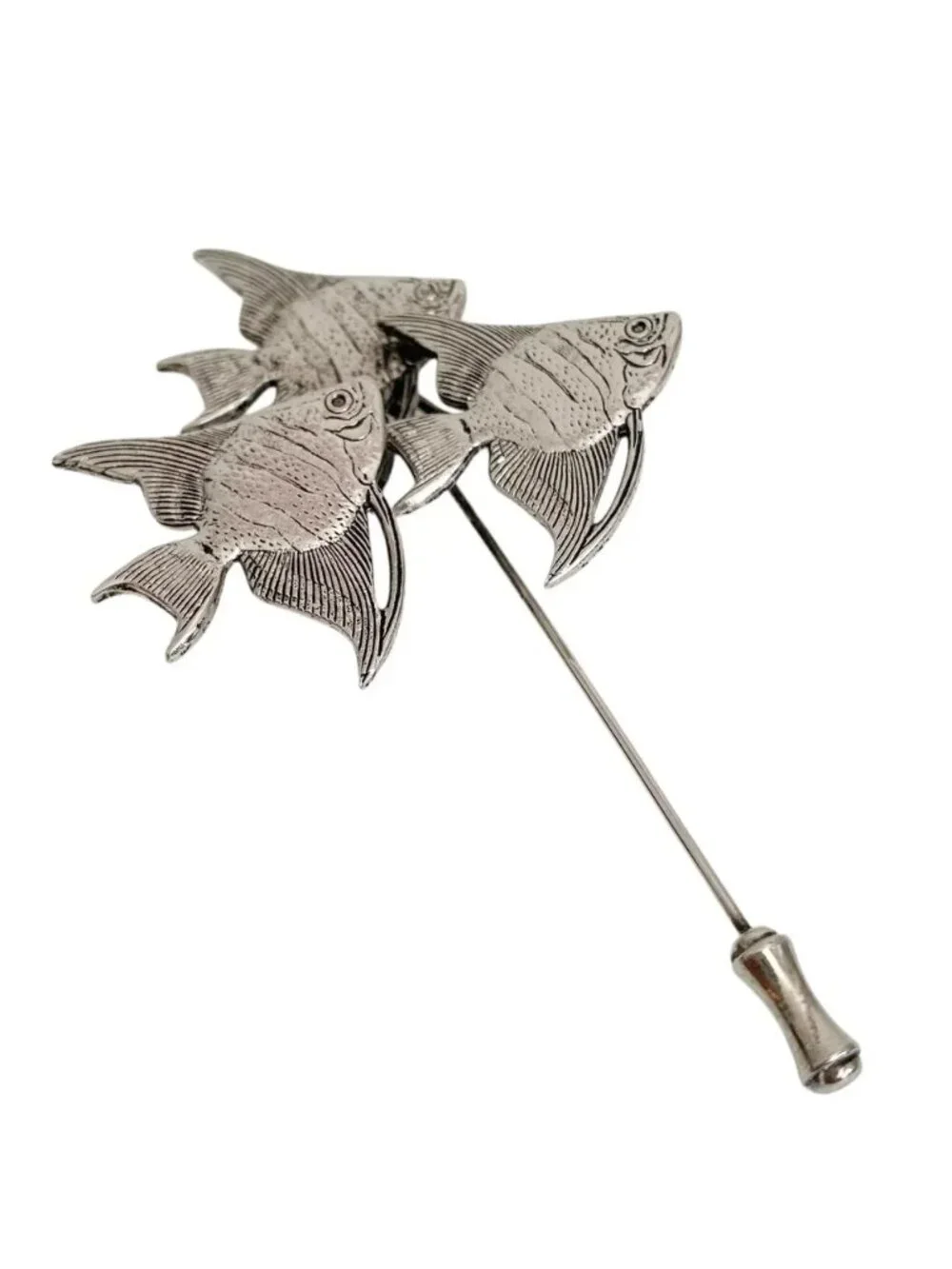 Vintage Tropical Fish Lapel Pin: Silver Tone Unisex Accessory | Jumping Fish